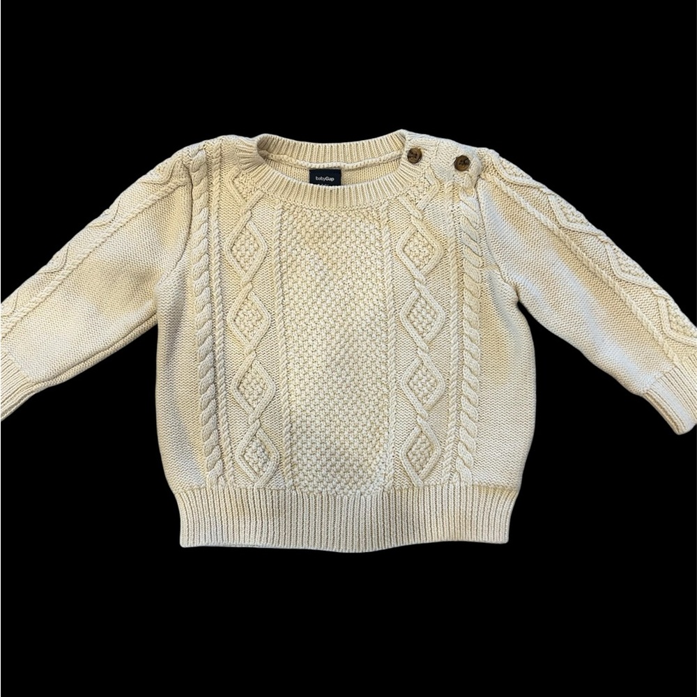 GAP Cream Button-Detail Cable Knit Sweater